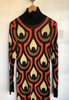 PACO RABANNE Black Brown Orange Knit Turtleneck Long Sleeve Midi Maxi Dress XS