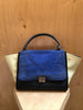 CELINE	Trapeze Cobalt Blue Beige Black Suede Leather Colorblock Bag Purse