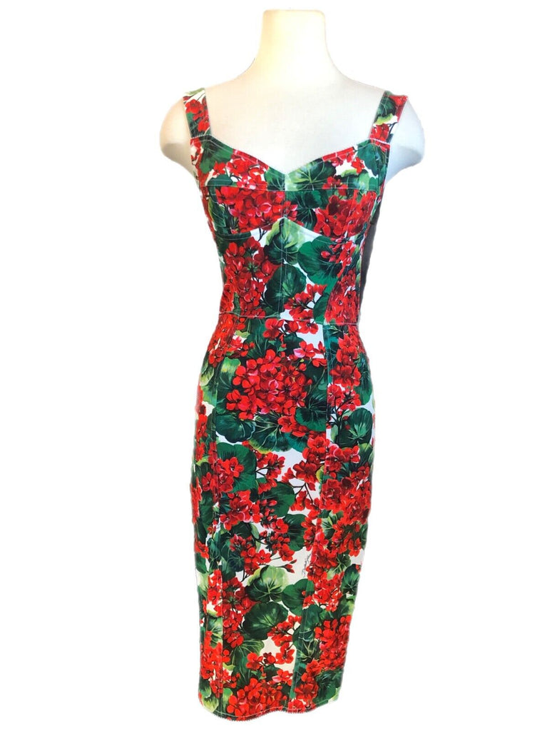 DOLCE & GABBANA D&G Portofino Red Flower Print Bustier Bodycon Knee Dress 40/4/2