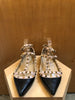 VALENTINO Rockstud Black Pink Gold Stud Pointed Toe Cage T-Strap Ballet Flat 40