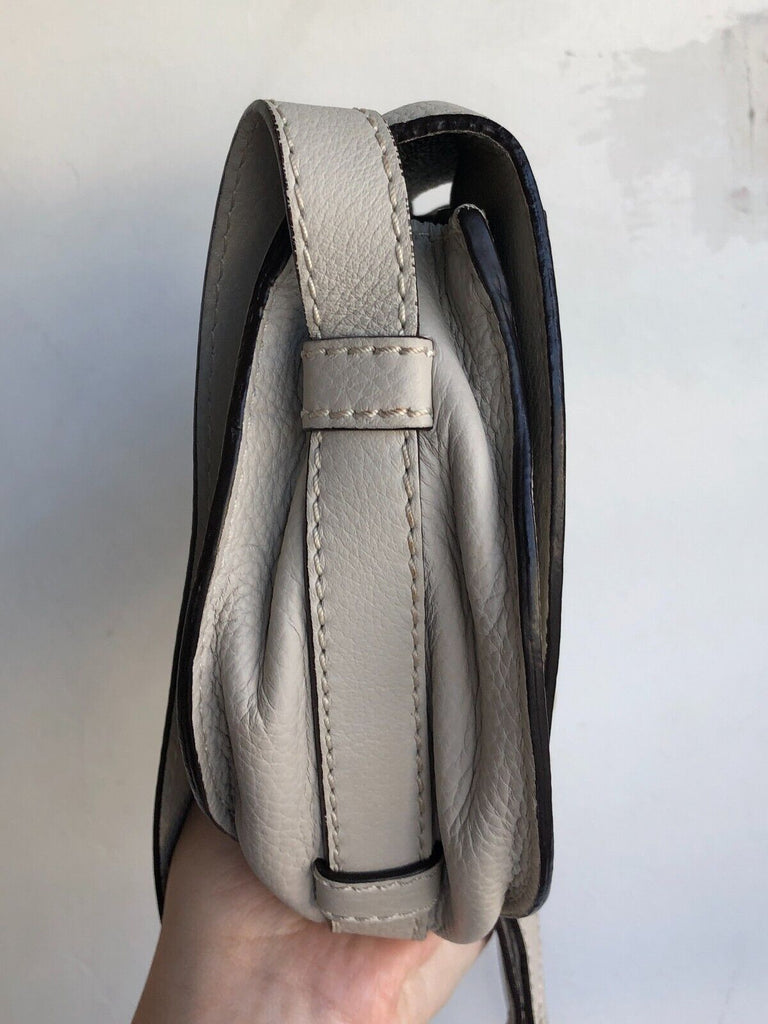 CHLOE Marcie Mini Cloud Gray Beige Leather Crossbody Saddle Shoulder Bag Purse