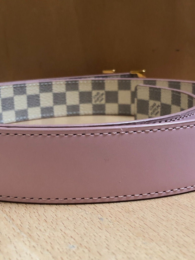 LOUIS VUITTON LV Initiales Pink Damier Azur Plaid Reversible Leather Belt 90/36