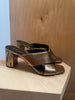 SAINT LAURENT Lou Lou Metallic Copper Gold Leather Cross Sandal Mule Heel 39