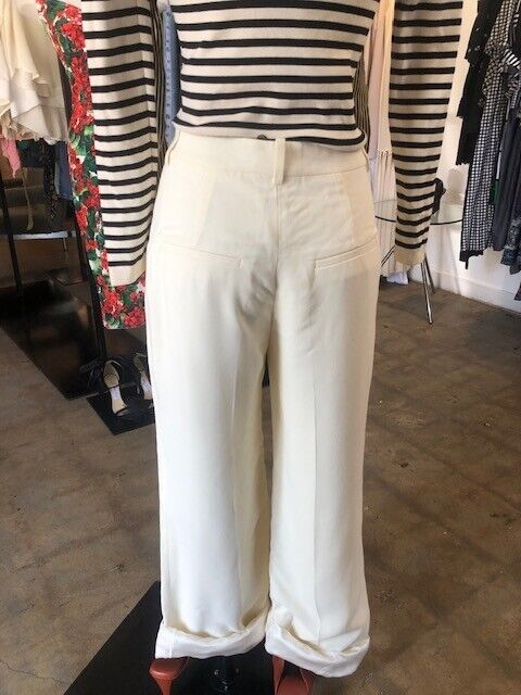 VICTORIA BECKHAM  NWT Off White Fluid Canvas Wide Leg High Waist Pant Trouser 8