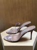 MANOLO BLAHNIK	Scolto Blige Rose Nude Suede Leather PVC  Strap Heel Sandal 37.5