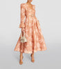 ZIMMERMANN NWT Kaleidoscope Pink Floral Print Linen Belted Beaded Midi Dress 0