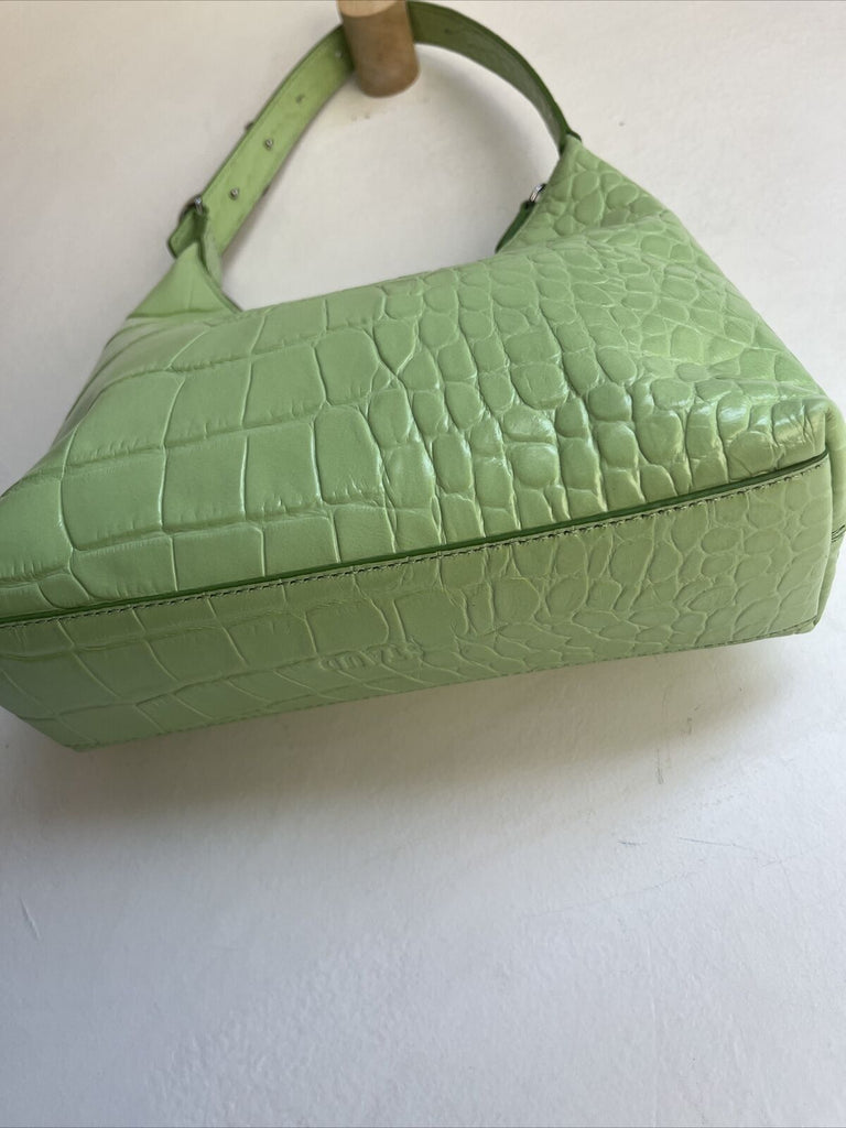 STAUD Scotty Agave Green Embossed Croc Leather Small Shoulder Bag Purse