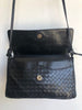 BOTTEGA VENETA Vtg Black Intrecciato Woven Leather Flap Knot Shoulder Bag Purse