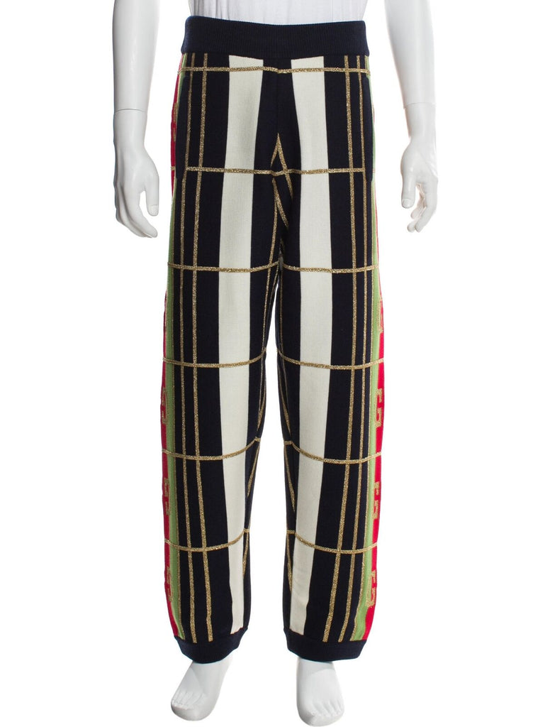 GUCCI	NWT Men's Multicolor Wool Knit Lamé Metallic Gold White Lounge Pant S