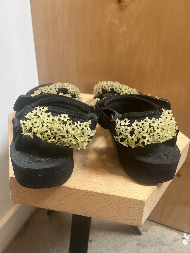 CECILIE BAHNSEN 	X Suicoke Black Canvas Yellow Floral Beaded Strappy Sandal 37