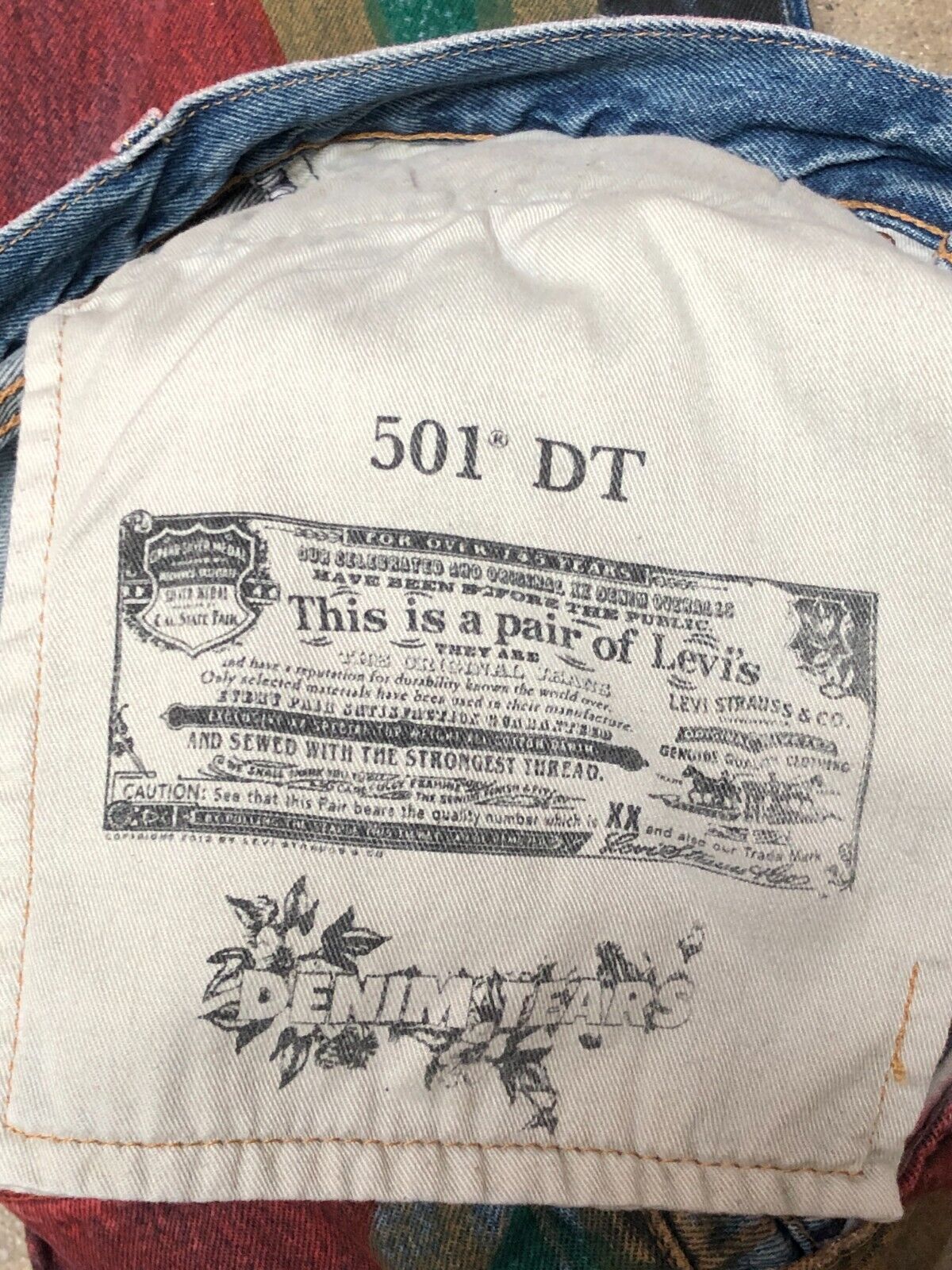 DENIM TEARS X LEVI'S Light Wash White Flower Print Straight Leg Denim Jean 30
