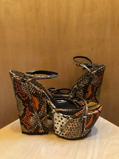 YVES SAINT LAURENT YSL Vtg Runway Baobab Python Snakeskin Wedge Platform Heel 36