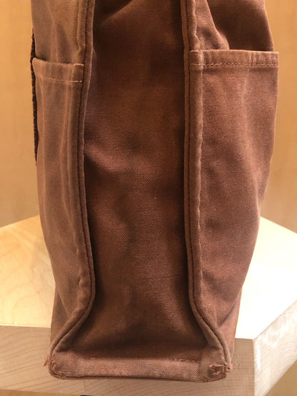 HERMES Fourre Tout Mm Camel Brown Blue Stripe Canvas Tote Shoulder Bag Purse