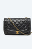 CHANEL Vtg Diana Black Quilted Leather Flap Gold CC Chain Shoulder Bag Purse