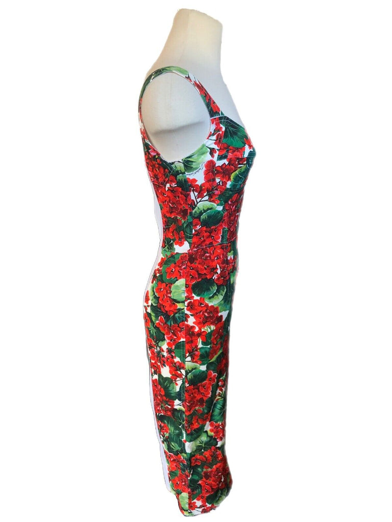 DOLCE & GABBANA D&G Portofino Red Flower Print Bustier Bodycon Knee Dress 40/4/2