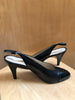 CHANEL Vtg Black Leather Patent Leather CC Cap Toe Slingback Pump Heel 37/7/6.5