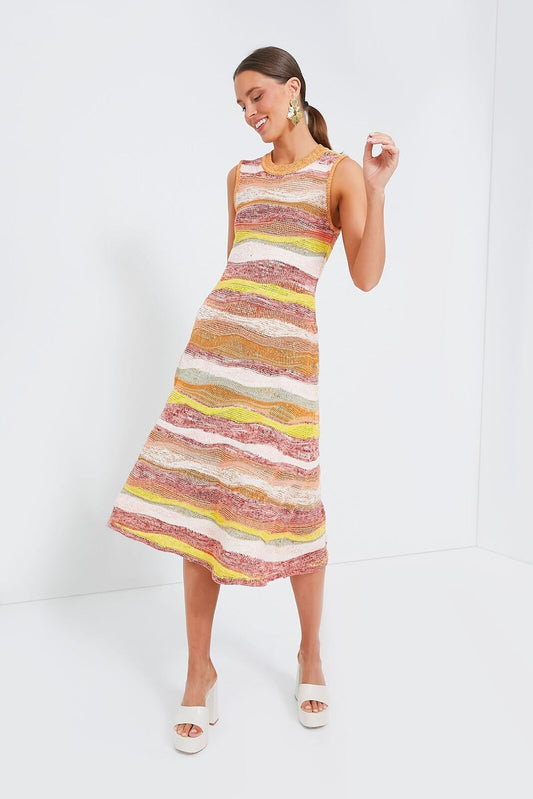 ULLA JOHNSON NWT $700 Gaia Agate Multicolor Knit Sleeveless Midi Dress P/XS