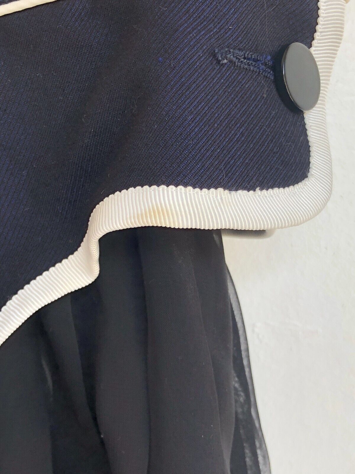 SACAI  Black Navy White Embroidered Button Detail Pleated Lace Silk Cotton 3/M