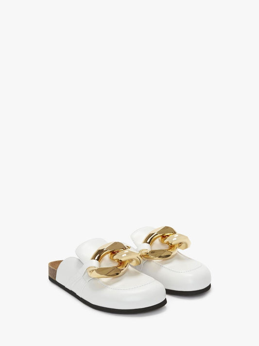 JW ANDERSON White Leather Gold Oversized Chain Slide Clog Flat Loafer Mule 38