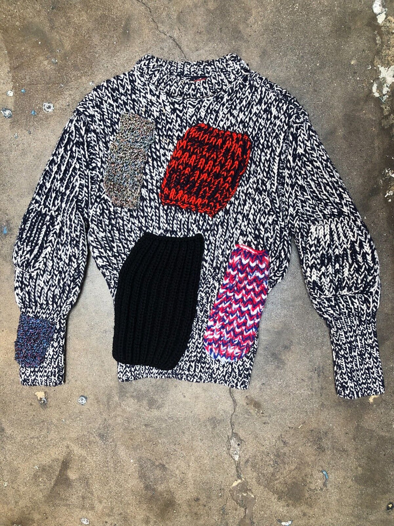 RAF SIMONS X STERLING RUBY Gray Melange Multi Virgin Wool Patchwork Sweater XL