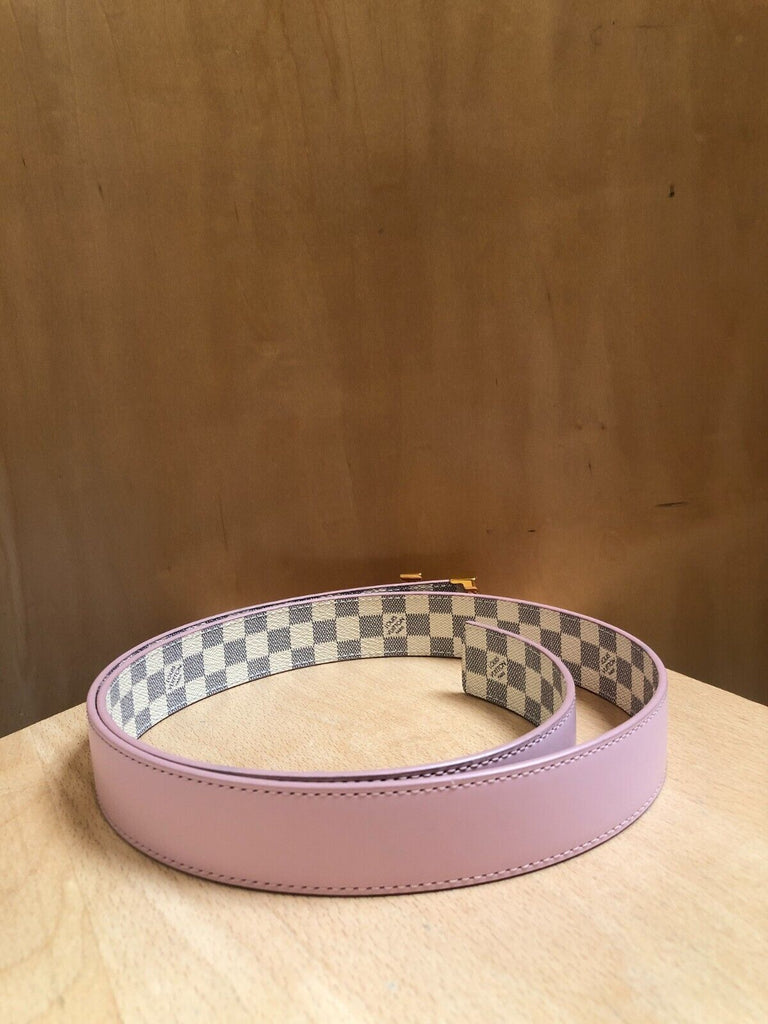 LOUIS VUITTON LV Initiales Pink Damier Azur Plaid Reversible Leather Belt 90/36