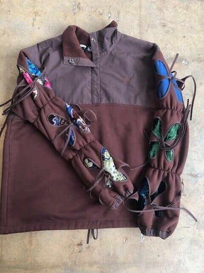 J.KIM Brown Fleece Cut Out Tie Butterfly Dye Sleeve SSense Jacket Sweater S