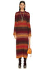 CHLOE Orange Red Orange Sunset Cashmere Stripe Knit Long Sleeve Maxi Dress XS