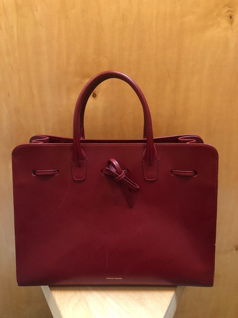 MANSUR GAVRIEL Sun Rococo Dark Red Leather Large Tie Bow Shoulder Hand Bag Purse