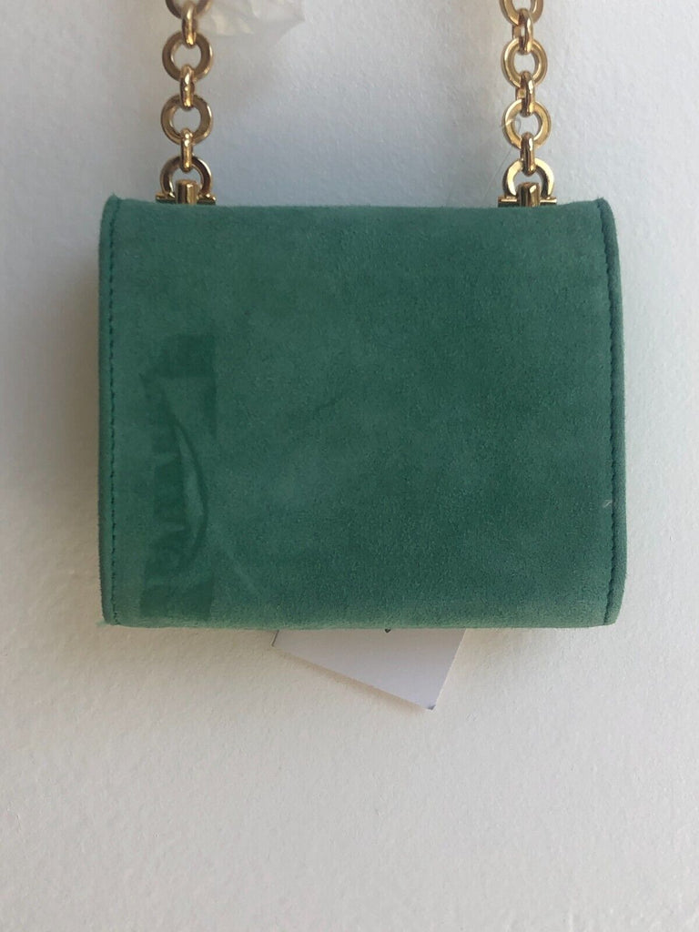 SALVATORE FERRAGAMO Sea Foam Blue Green Suede Leather Gold Chain Mini Bag Purse