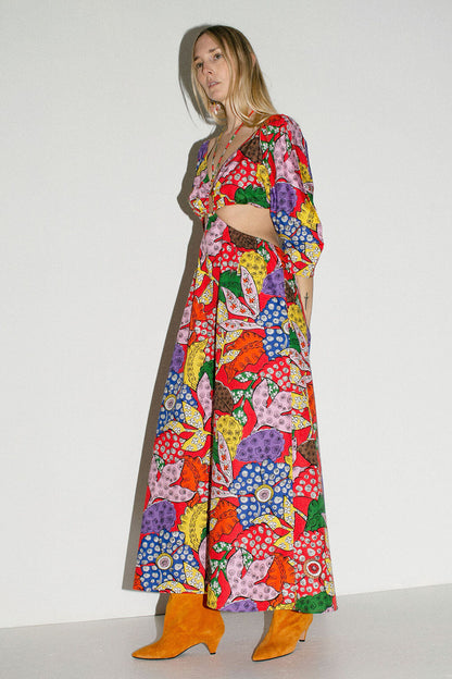 MARA HOFFMAN NWT 500 Shaina Banditta Red Multi Floral Print Cut Out Maxi Dress S
