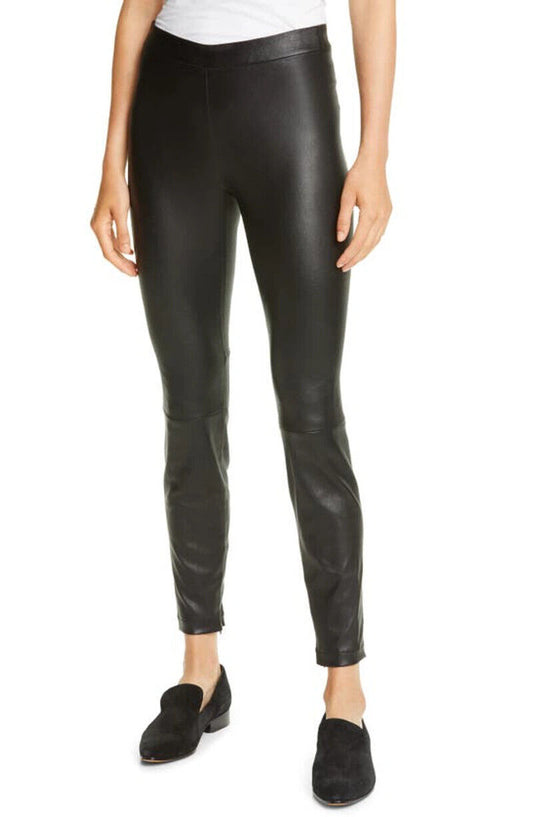 VINCE NWT $1,000 Black Stretch Leather Zipped Detail Seam Skinny Legging Pant XS