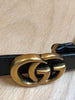 GUCCI	Gucci GG Marmont Logo Black Gold Brass Thin Skinny Press Stud Belt 80/32