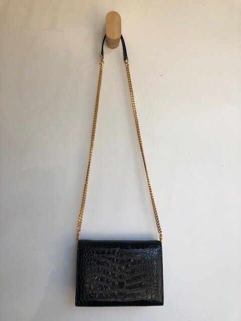 TOM FORD	Whitney Black Crocodile Embossed Leather Chain Mini Crossbody Bag Purse