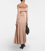 KHAITE	$2,600 Rebecca Almond Tan Pink Off Shoulder Jersey Rib Knit Maxi Dress M