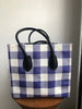 CELINE Phantom Medium Blue White Woven Plaid Gingham Print Raffia Bag Purse