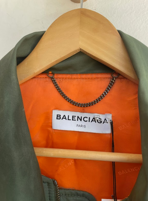 BALENCIAGA 2017 Army Green Satin Scarf Tie Collar Crop Bomber Jacket 40/8