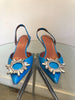 AMINA MUADDI Blue Leather Begum Crystal Embelish Pointed Toe Slingback Pump 37.5