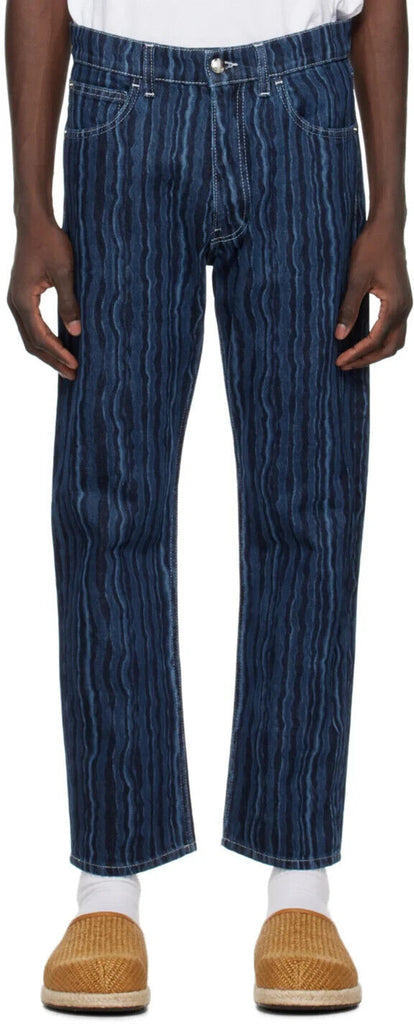 MARNI NWT $700 Men's Blue Stripe Print Cotton Straight Leg Ssense Pant Jeans M