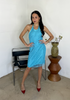 DIOTIMA NWT $1,400 Queen Aqua Blue Sequin Net Low Back Halter Mini Dress 2/4