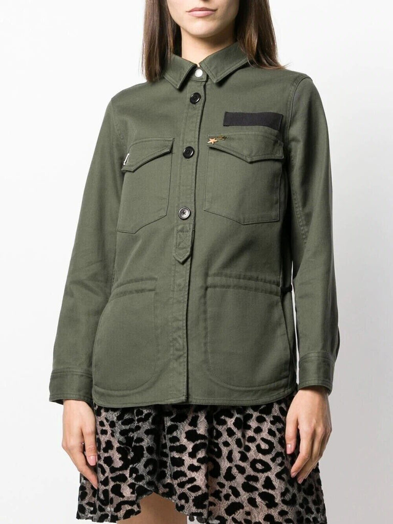 ZADIG & VOLTAIRE Tackl Military Army Green Embellished Utility Shirt Jacket L