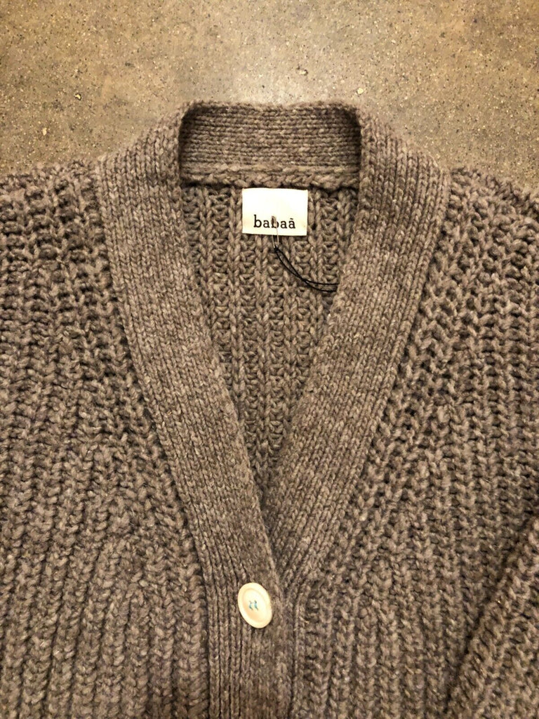 BABAA	No19 Dark Mist Grey Wool Chunky Knit V Neck Button Up Sweater Cardigan O/S