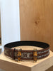 GUCCI GG Monogram Print Beige Brown Leather Canvas Bamboo Waist Belt 75/30