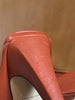 BOTTEGA VENETA	Orange Open Two Toe Strap Loop Leather Heeled Mule Sandals 36.5