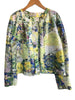 ERDEM	Yellow Green Watercolor Floral Sequin Long Sleeve Silk Blazer Jacket M/L