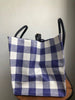 CELINE Phantom Medium Blue White Woven Plaid Gingham Print Raffia Bag Purse