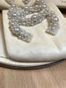 CHANEL 2019 Ivory White Leather Beaded Pearl CC Logo Flat Slide Sandals 38.5