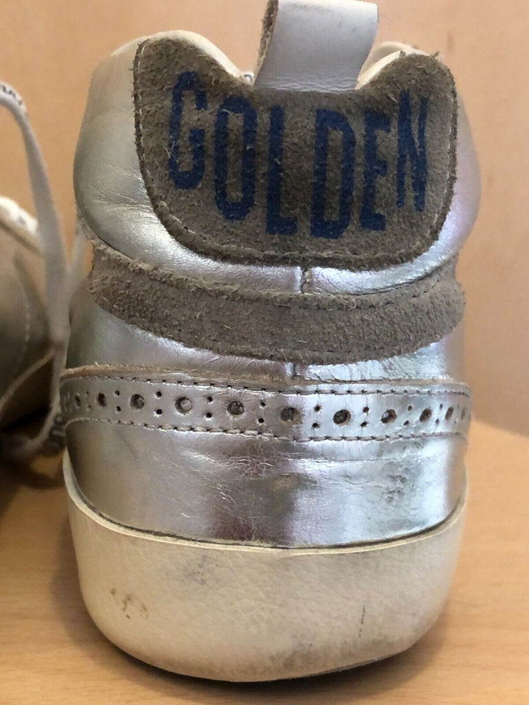 GOLDEN GOOSE Midstar Silver Metallic High Top Leather Gray Suede Star Sneaker 40