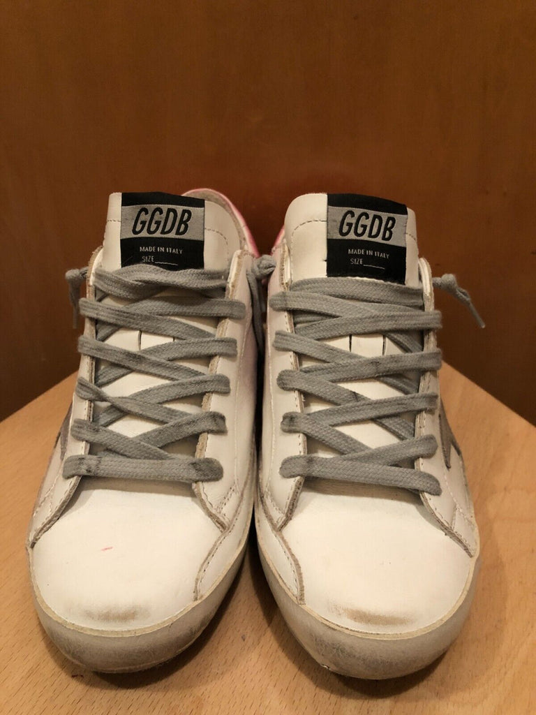 GOLDEN GOOSE Superstar White Sprayed Paint Pink Low Top Leather Women Sneaker 38