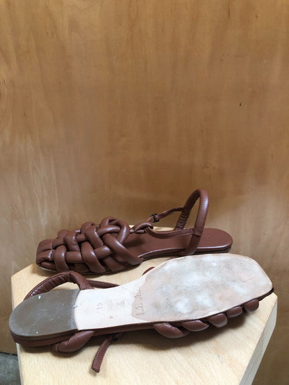 HEREU Cabersa Brown Woven Slingback Fisherman Ssense Leather Flat Sandal Shoe 41