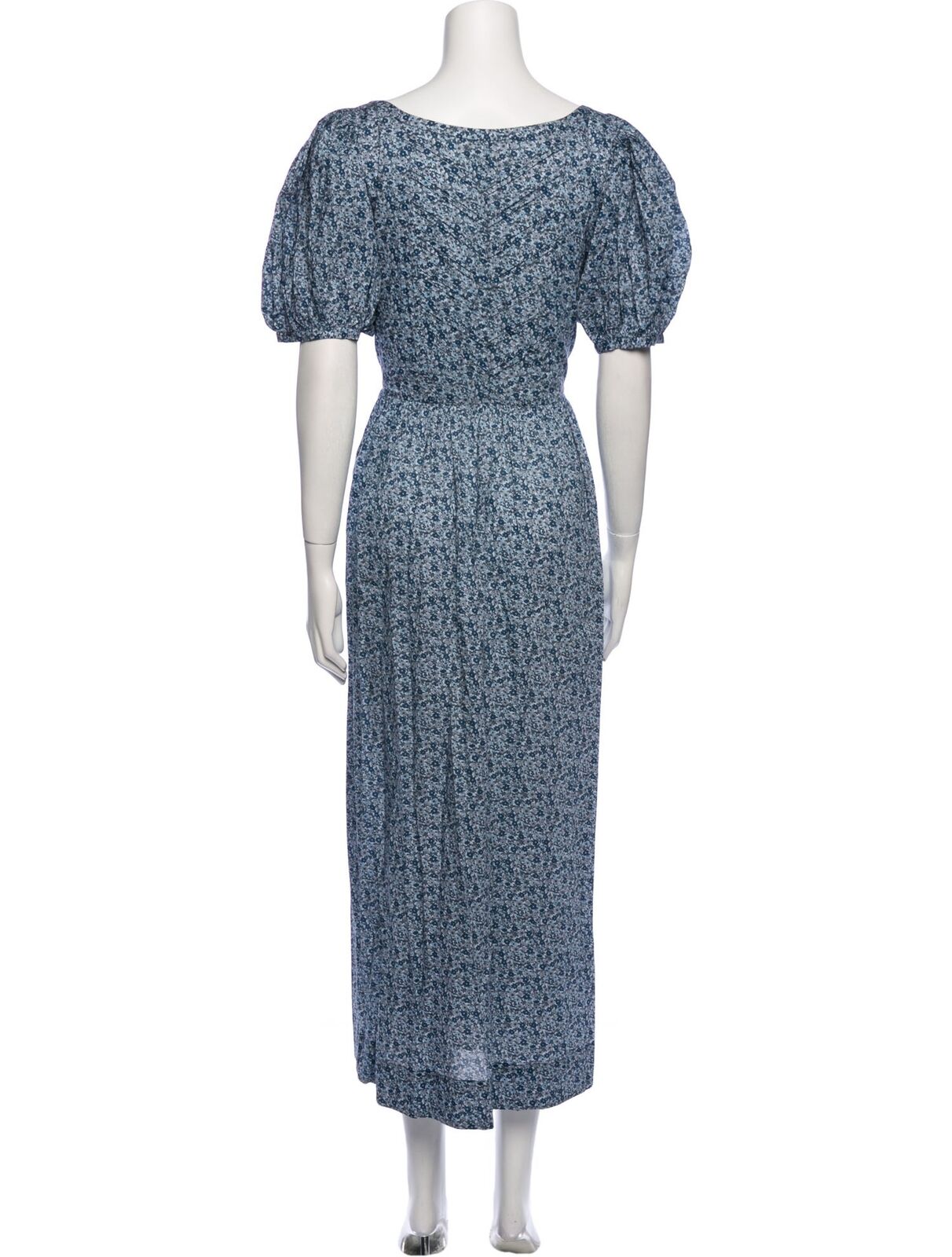 DOEN Monceau Dolores Liberty Blue White Floral Pleated Short Sleeve Maxi Dress